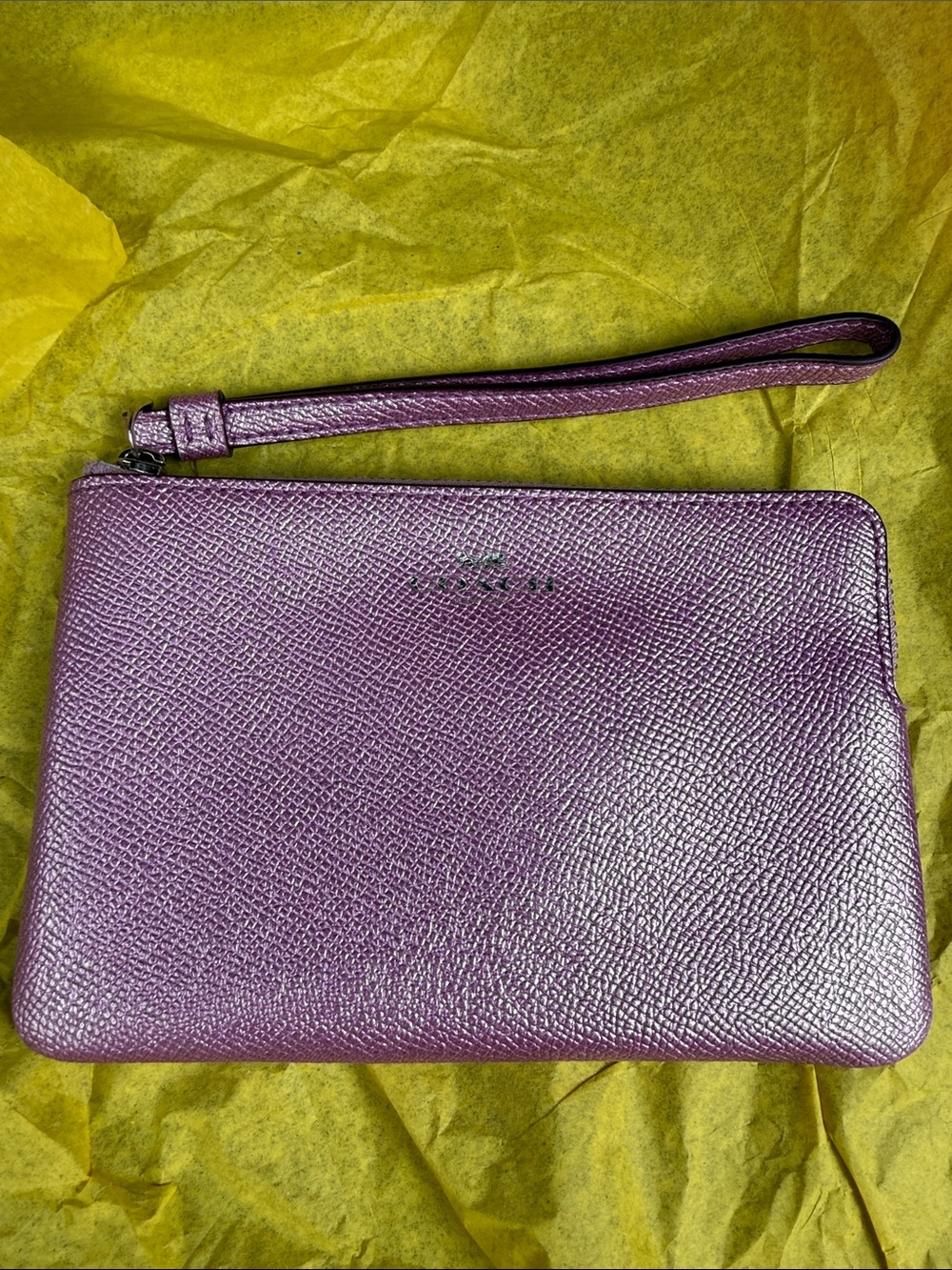 Coach Metallic Mauve Leather Wristlet with Detachable Strap